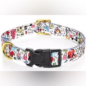 Bloomies White Fabric Printed Dog Collar Large New